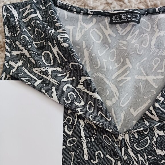 Clientele Women's Top Medium Black White Graphic Alphabet School Teacher - Picture 5 of 8